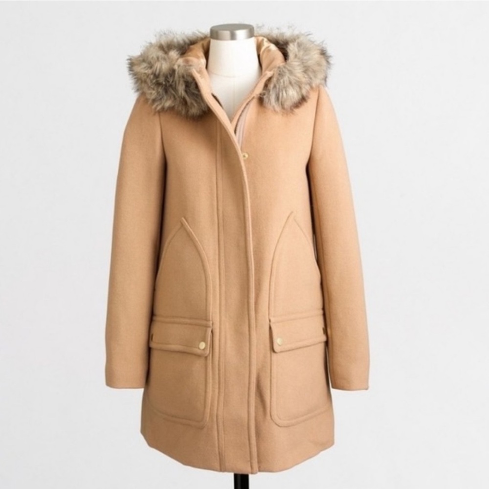 J. Crew Factory Vail Chateau Camel Wool Blend Parka Removable Faux Fur Hood 4